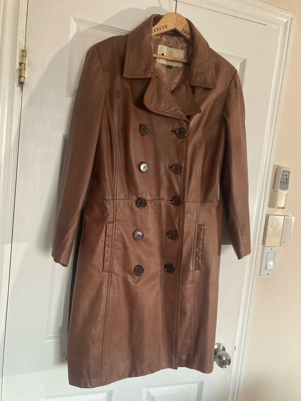 Aquascutum London Brown Leather Double-Breasted Coat